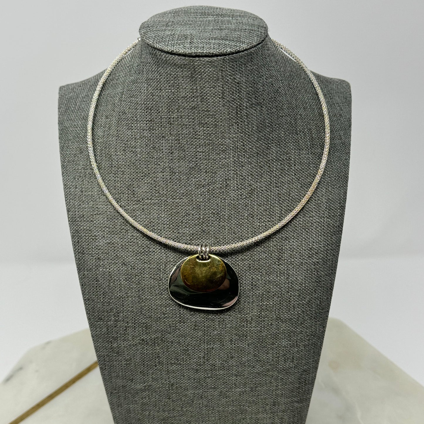 Necklace Boho Statement Bib Pendant Brushed Silver Tone Collar Chain 12”