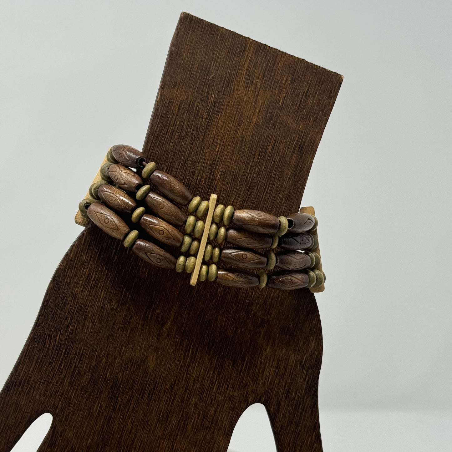 Bracelet Boho Multi-Layer Cuff Bangle Wood Beads 7.75 in Costume Jewelry