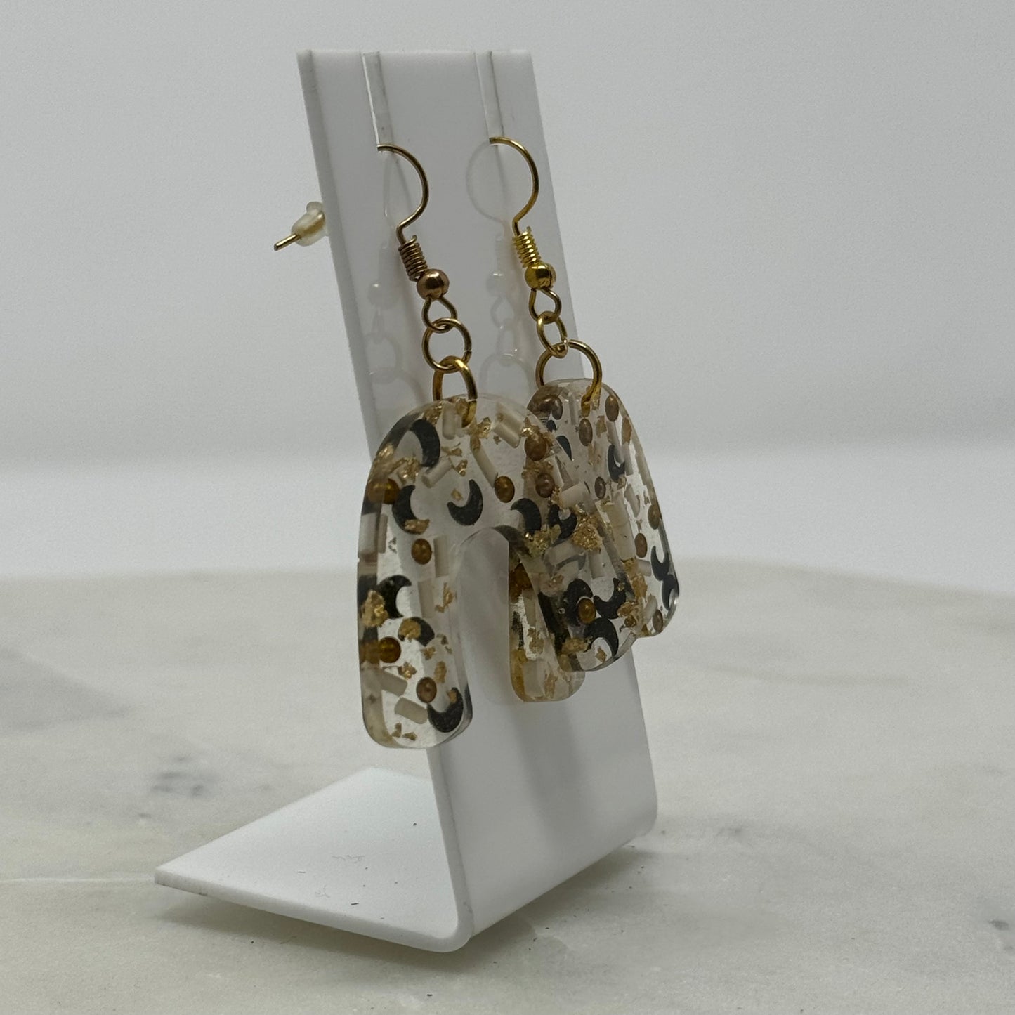 Boho Moon Gold Accent Dangle Hook Earrings