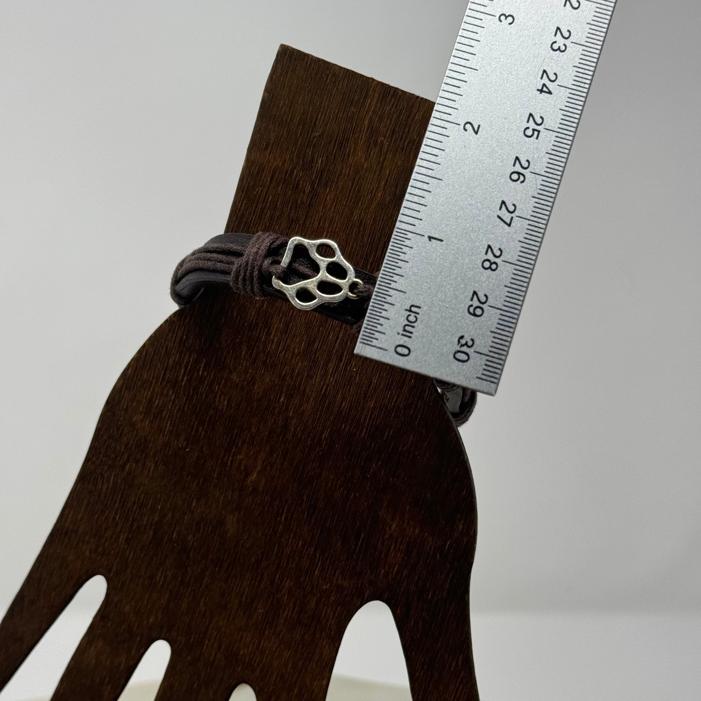 Bracelet Boho Brown Leather Bangle 7 Inch Paw Print Charm