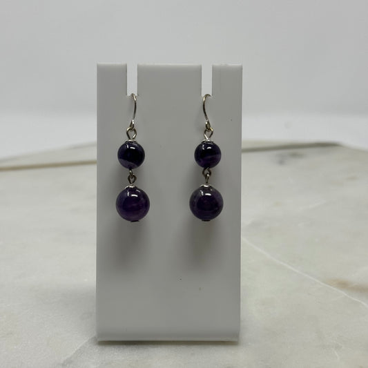 Purple Glass Beaded Dangle Hook Earrings