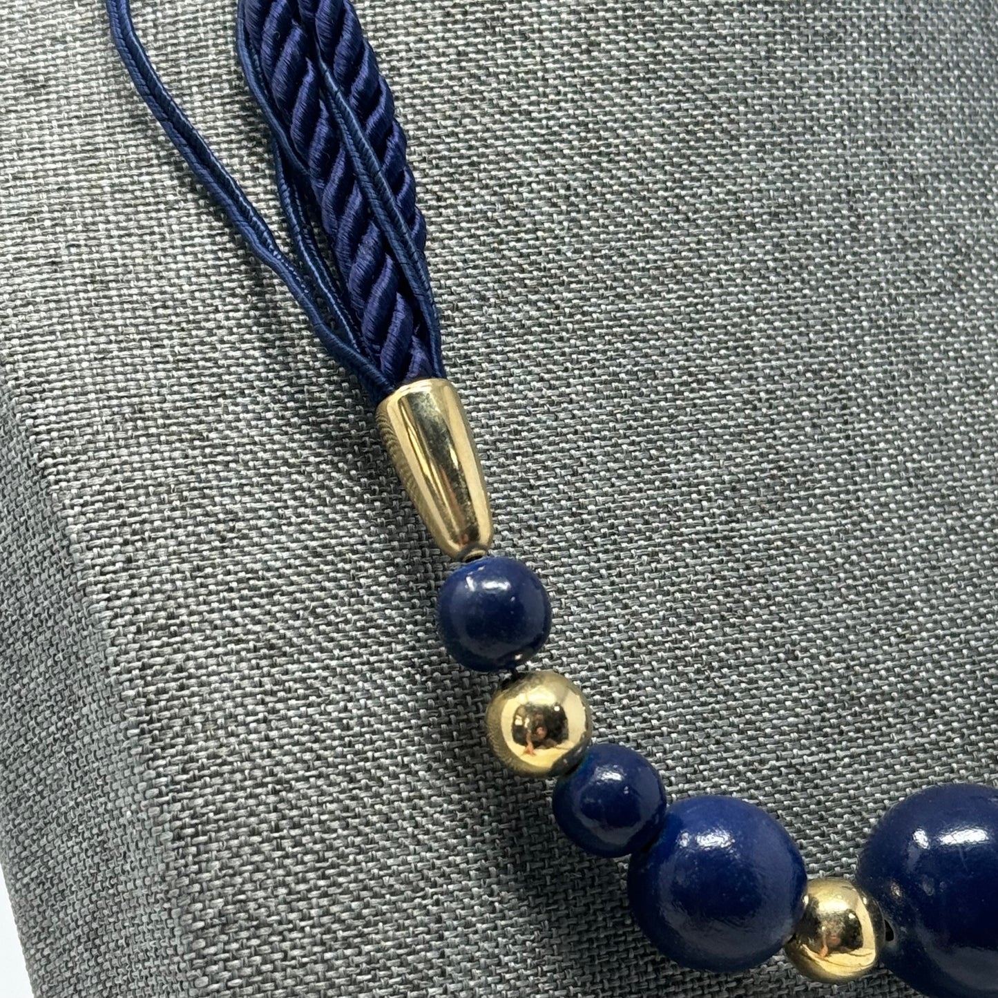 Elegant Blue & Gold Beaded Necklace with Multi-Strand Rope - Modern Statement Jewelry