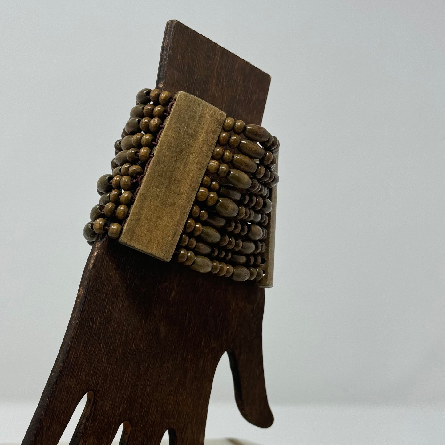 Bracelet Boho Multi-Layer Tall Cuff Bangle Wood Beads 7.75 in Costume Jewelry