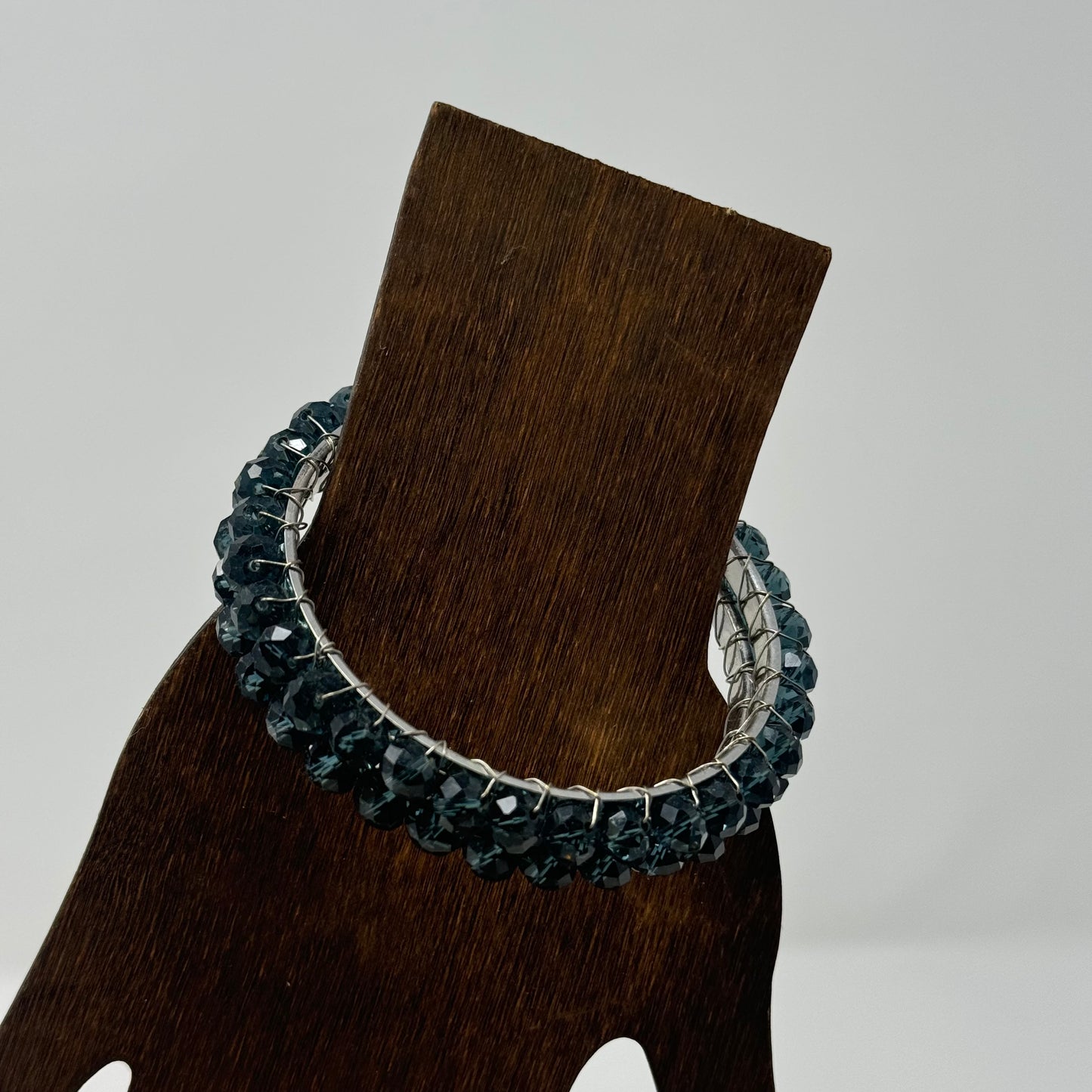 Blue Elegant Bangle Bracelet, Sparkling Faceted Bead Design