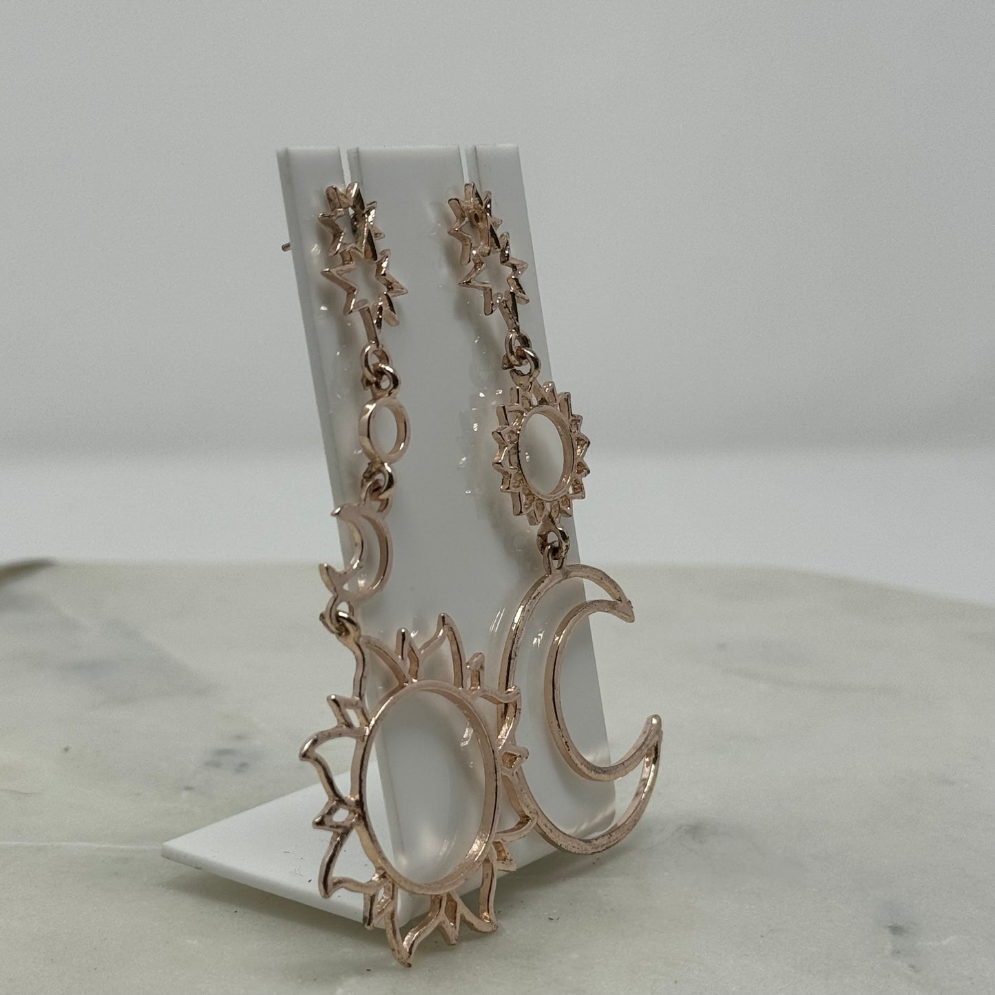 Boho Rose Gold Sun & Moon Tribal Dangle Earrings