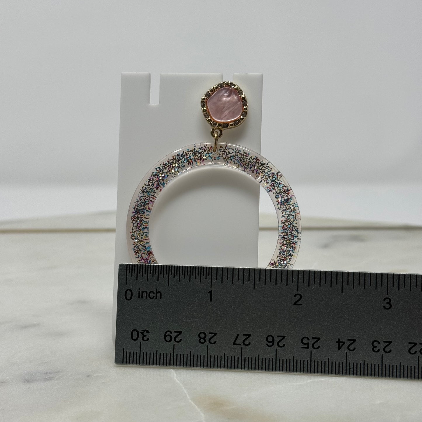 Pink & Gold Glitter Dangle Hoop Earrings