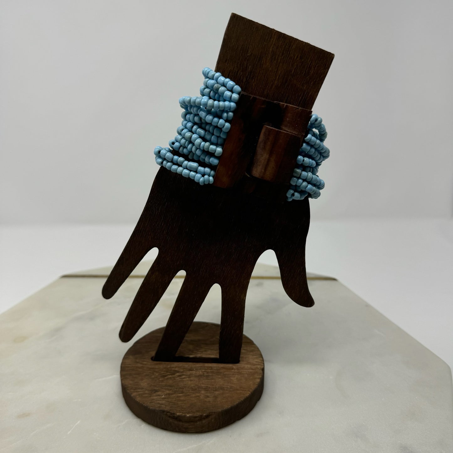 Bracelet Blue Multi-Layer Seed Beaded Cuff Wood Toggle Closure Bracelet 8 in Fashion Jewelry