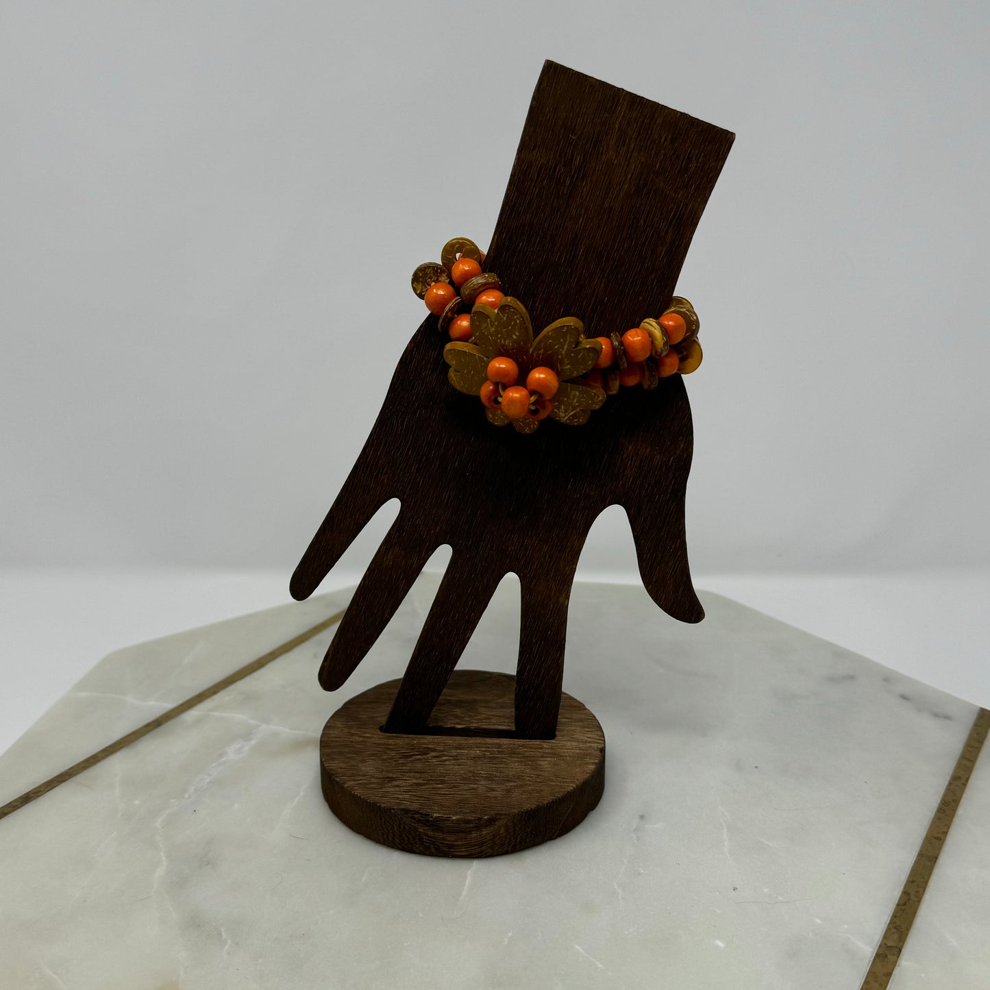 Womens Bracelet Boho Beaded Multi-Layer Wood Flower Orange 7 in Fashion Jewelry