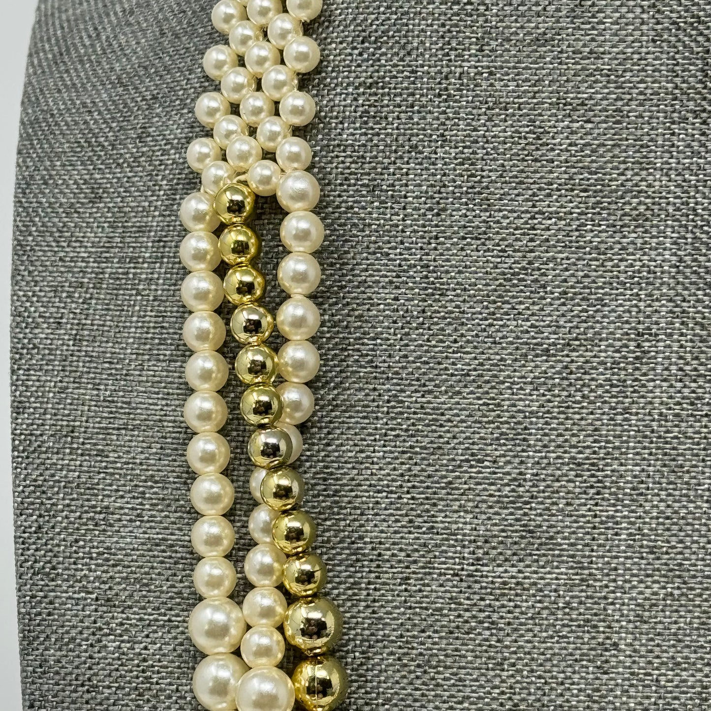 Necklace Statement Layered Beaded Strands Pearl Metallic 18 in Costume Jewelry