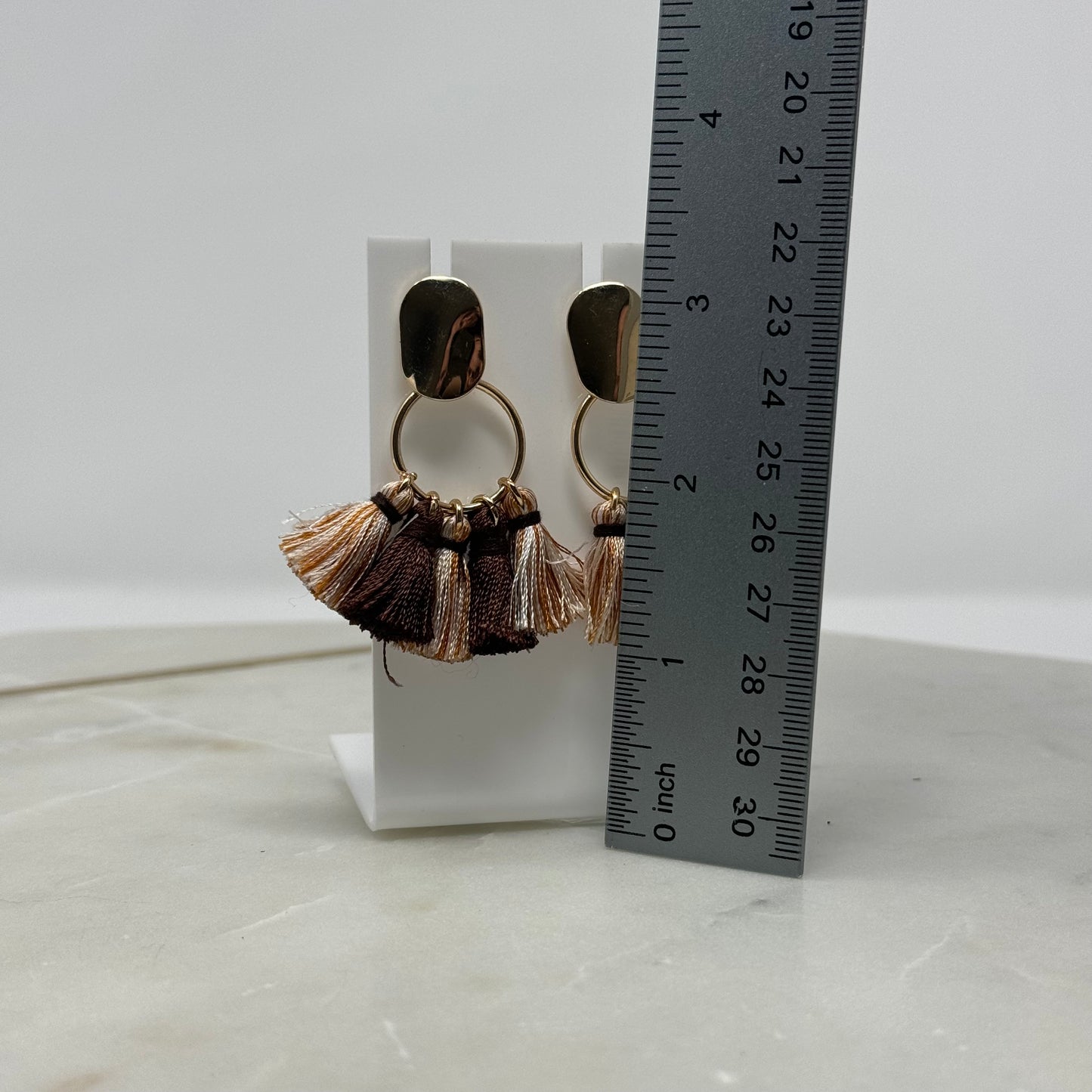 Gold Boho Brown Tribal Fringe Dangle Earrings