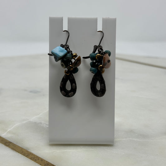 Rustic Boho Beaded Shell Dangle Leverback Earrings