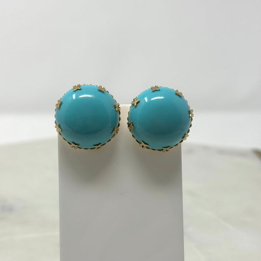 Vintage Classy Round Gold & Teal Clip-On Earrings