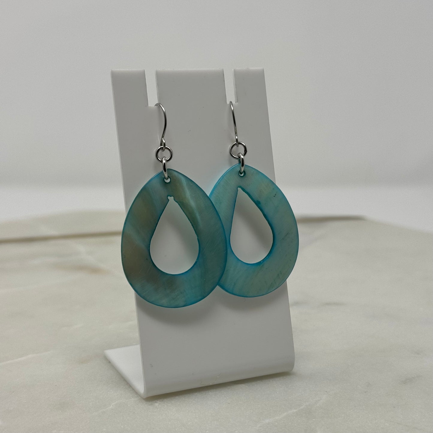 Blue Shell Teardrop Dangle Hook Earrings
