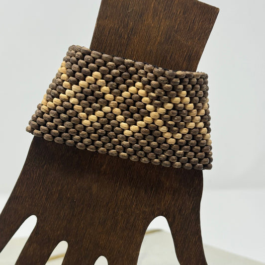 Bracelet Boho Southwest Beaded Cuff Wood Multi-Layer 7.75 in