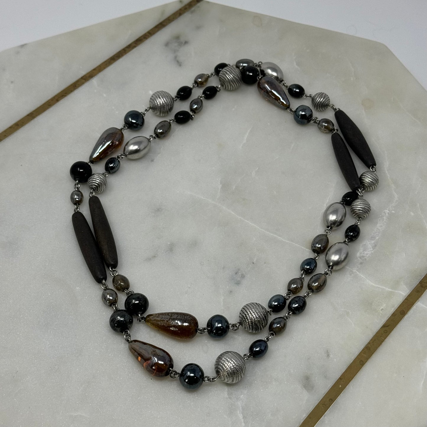 Necklace Boho Southwestern Statement Glass Metal Beads 48 in