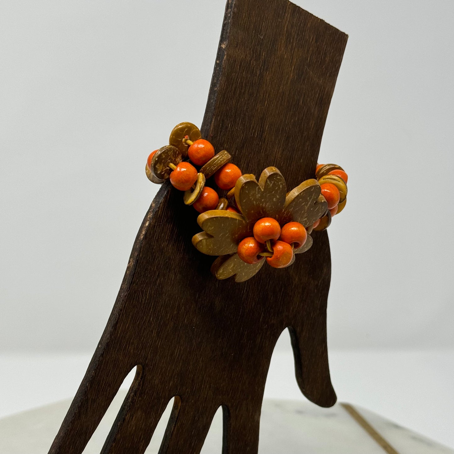 Womens Bracelet Boho Beaded Multi-Layer Wood Flower Orange 7 in Fashion Jewelry