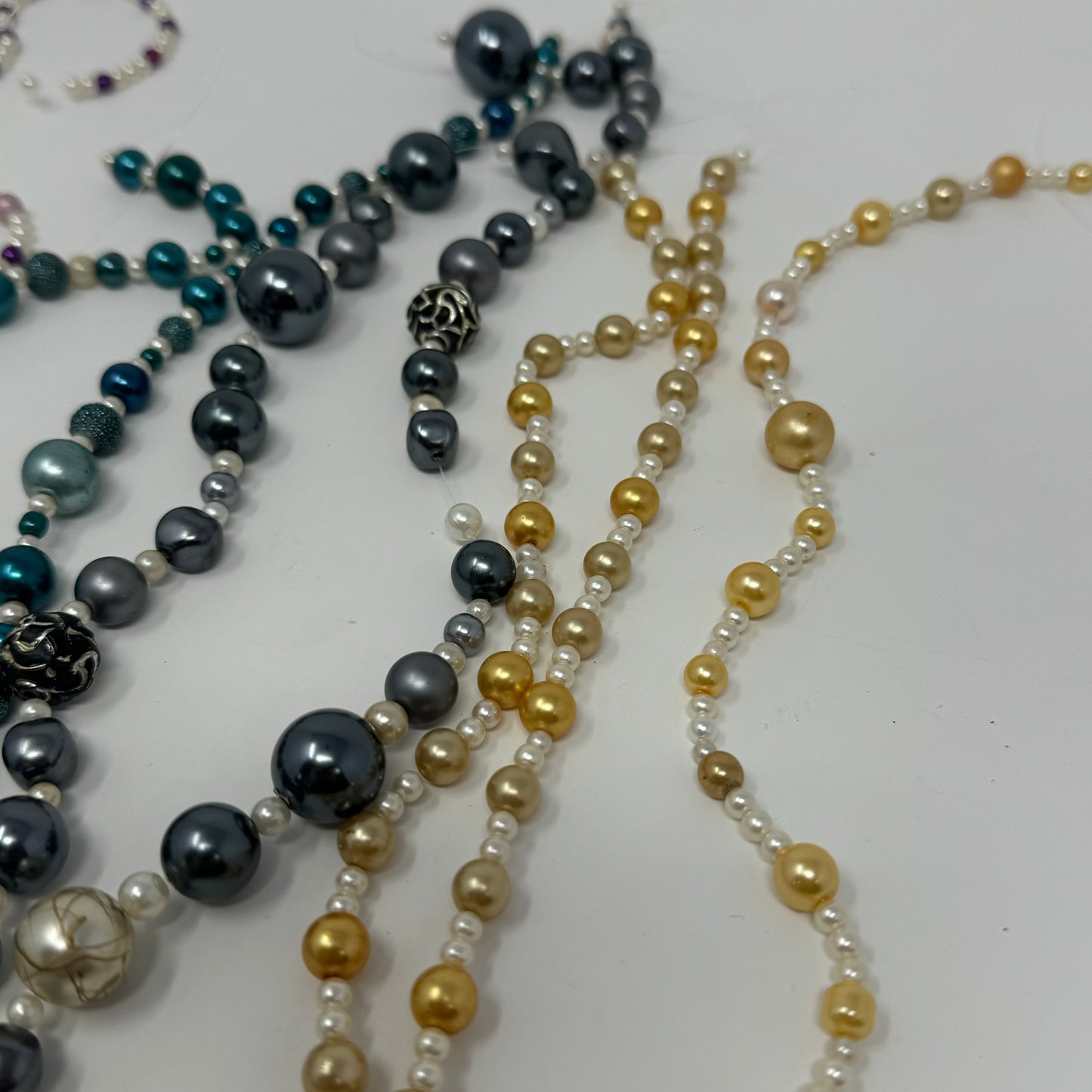 Reclaimed Assorted Pearl & Metallic Beads Vibrant Teal, Purple, and Ivory String Beads Jewelry Making & Craft Supplies