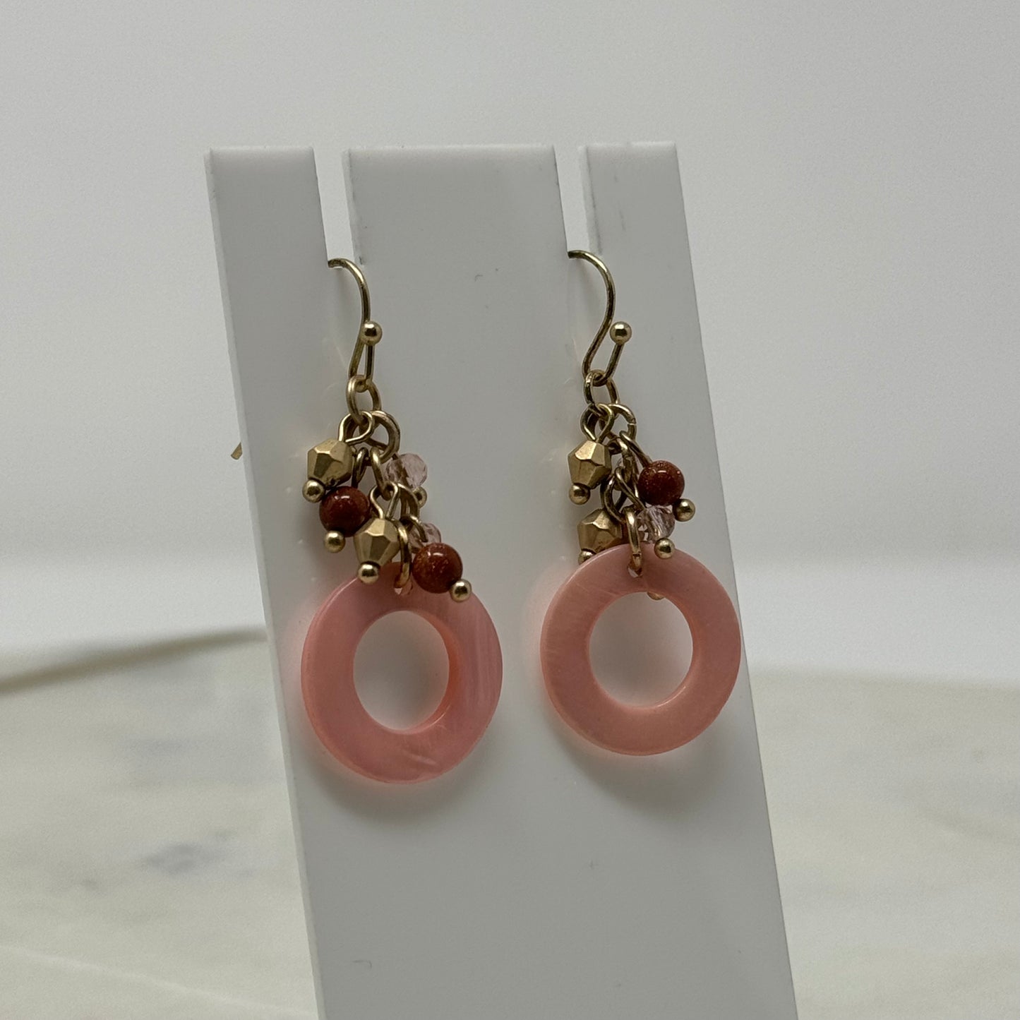 Pink & Gold Beaded Dangle Hook Earrings