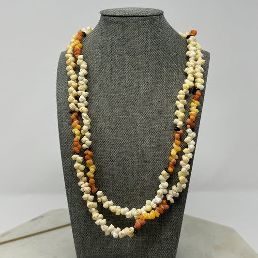 Boho Multi-Strand Shell Necklace Natural & Orange Tones Handmade Beach Statement Jewelry