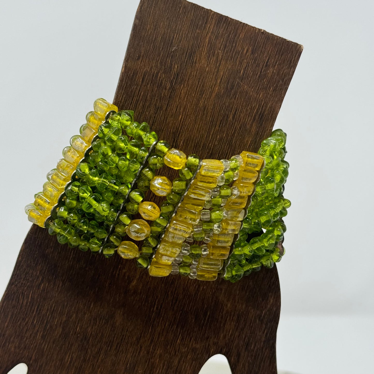 Bracelet Multi-Layer Yellow & Green Seed Bead Cuff 6.25 in Fashion Jewelry