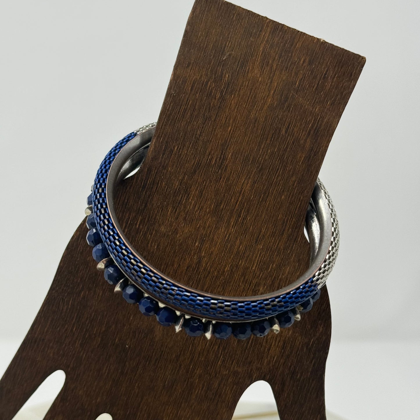 Elegant Blue Beaded Bracelet Set, Bangle Silver Accents, Fashion Jewelry