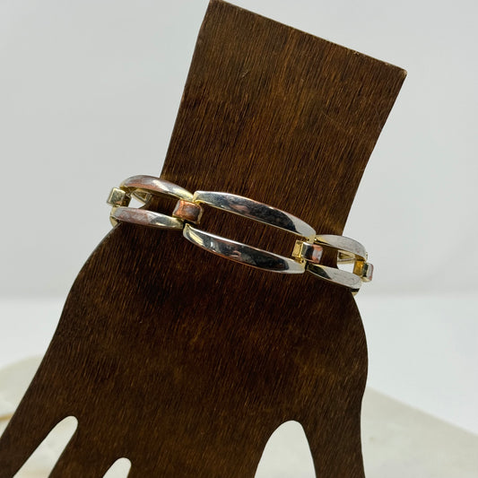 Bracelet Silver Tone Bulky Segmented Metal Work Chain 7 in Costume Jewelry