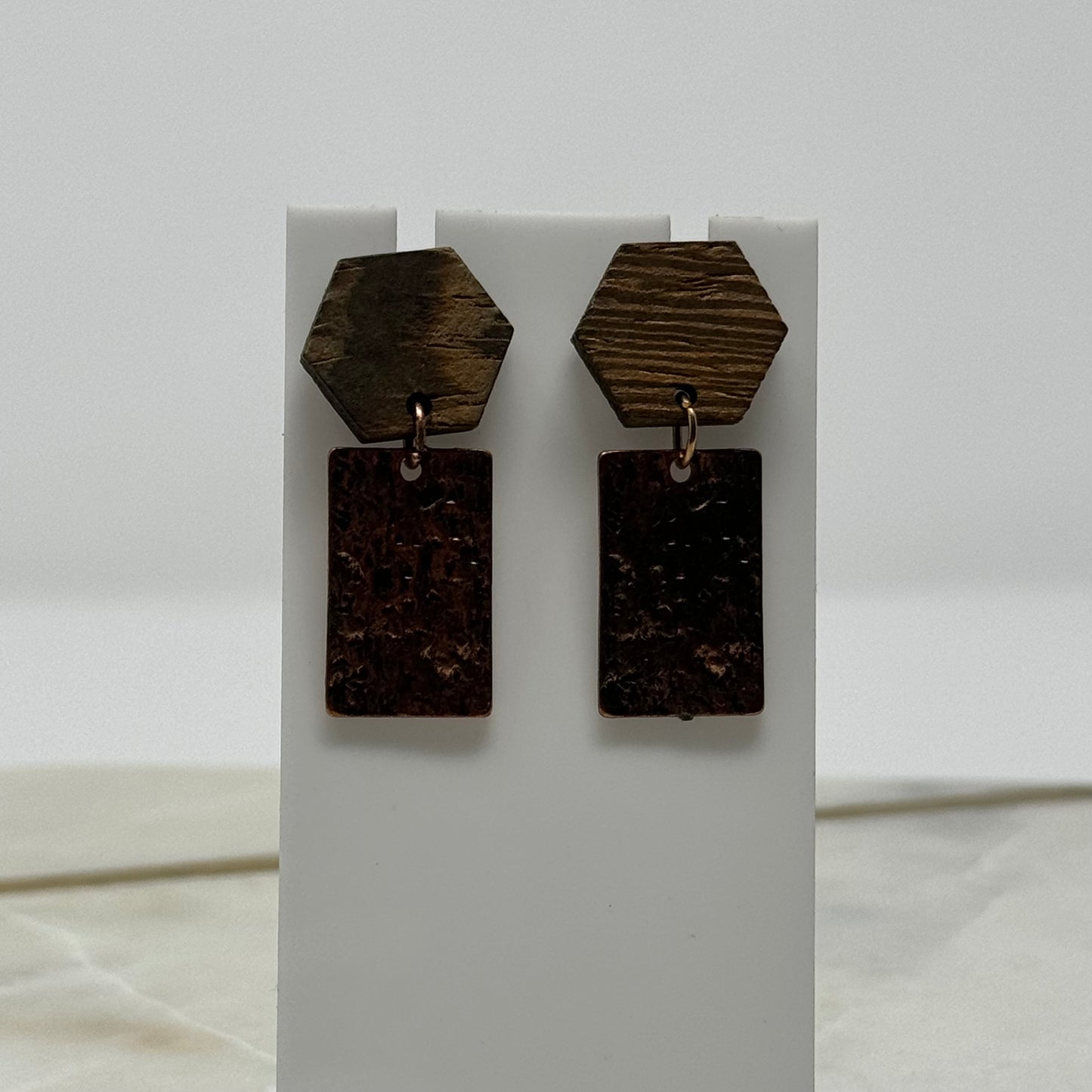 Boho Dual Material Tribal Dangle Post Earrings