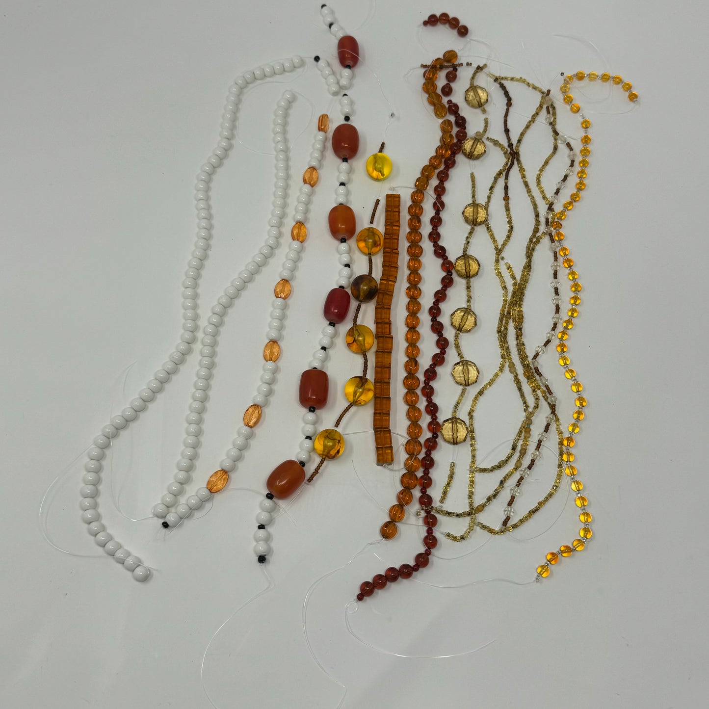 Reclaimed Orange Shades and White Glass Bead Strings Crafting & Jewelry Making Supplies Eco-Friendly Materials