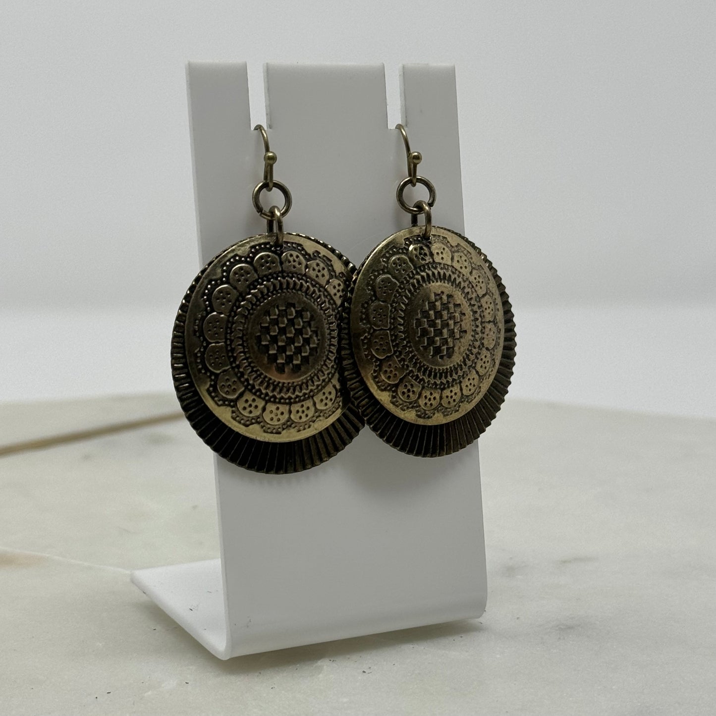 Gold Floral Boho Round Tribal Dangle Earrings