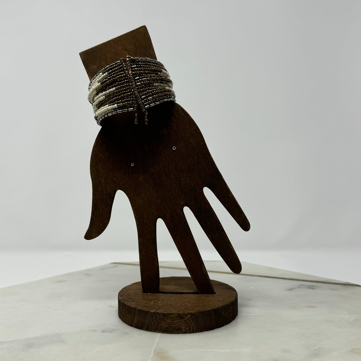 White & Brown Beaded Cuff Bracelet