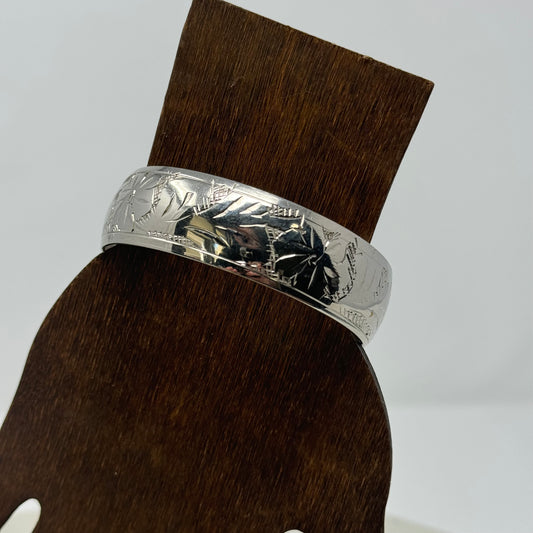 Vintage Engraved Silver Bangle Bracelet, Handcrafted Artisan, Minimalist Design