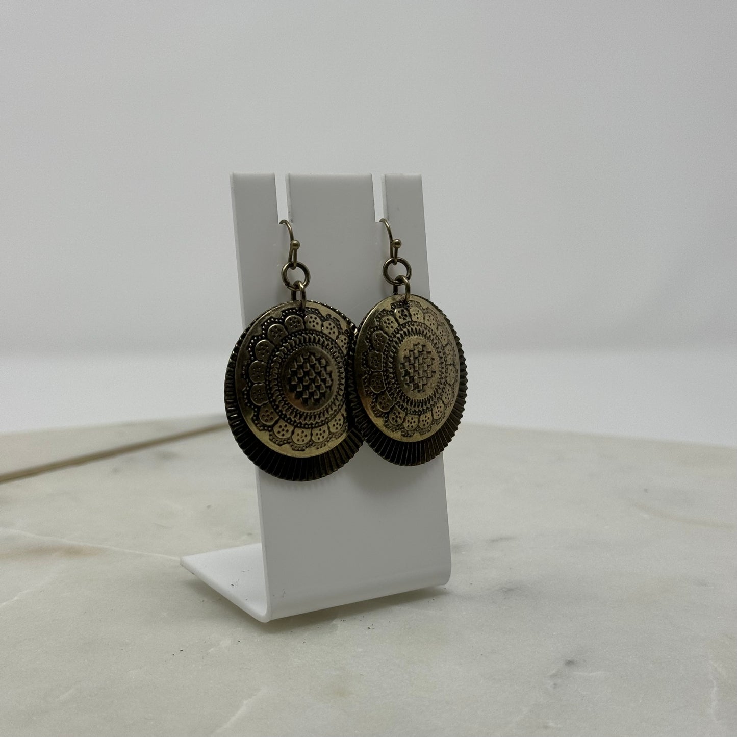 Gold Floral Boho Round Tribal Dangle Earrings