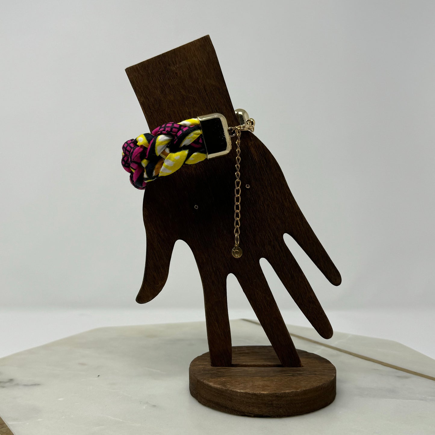 Pink & Yellow Braided Bracelet with Gold Accents