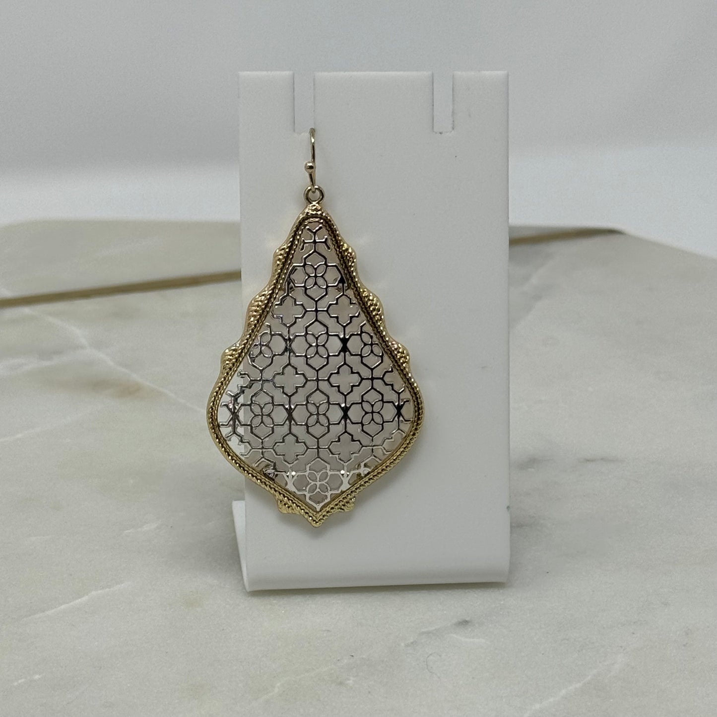 Earrings Boho Southwest Metallic Intricate Hook Dangles Gold & Silver Tone 2.5 in