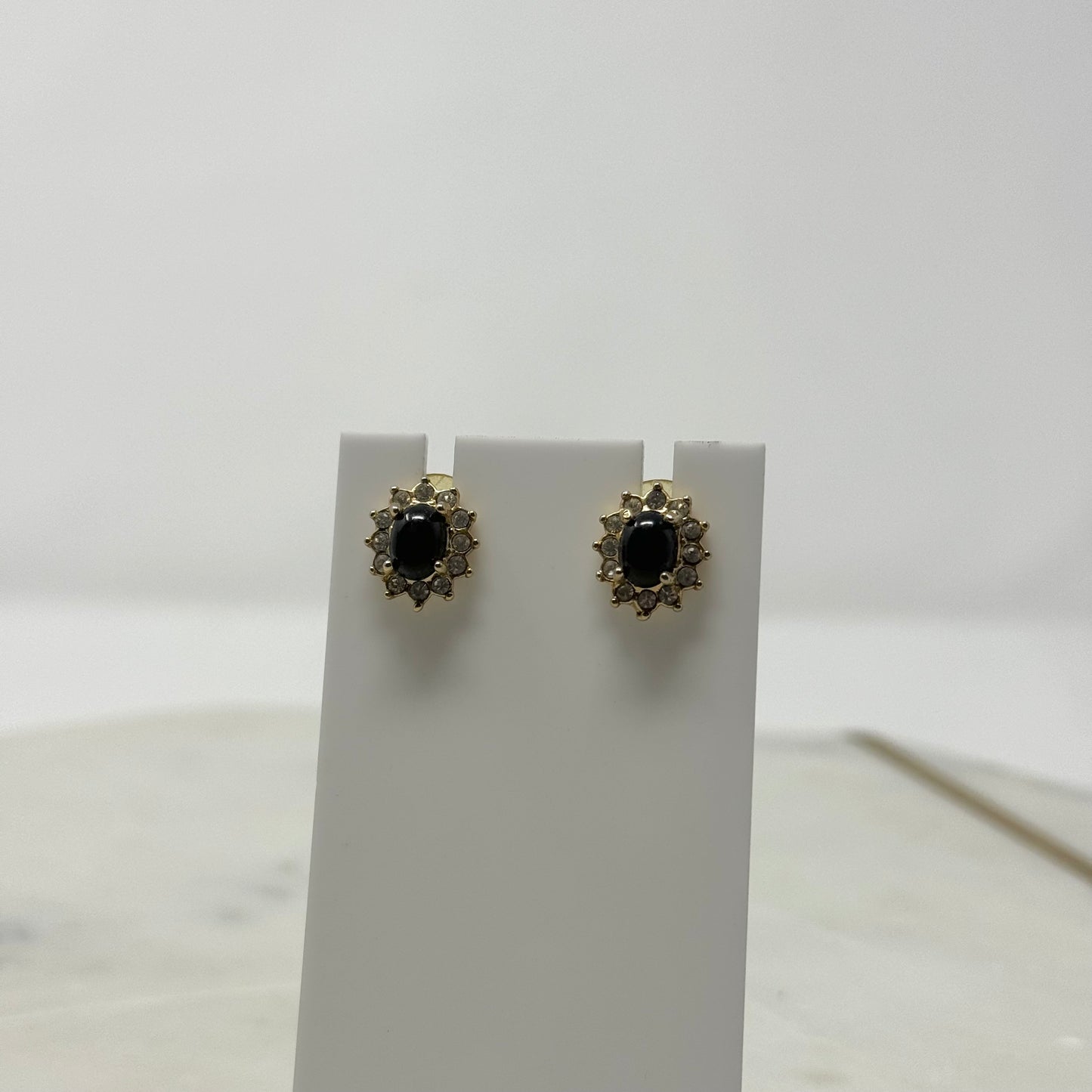 Black & Gold Real Gem Stud Earrings