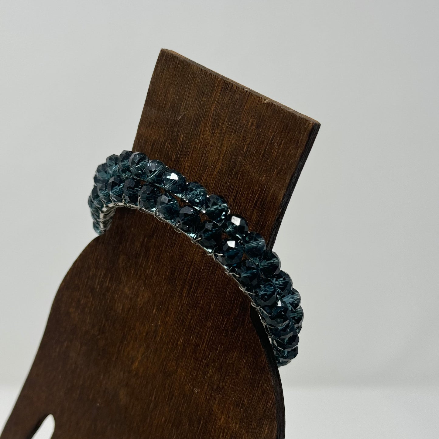 Blue Elegant Bangle Bracelet, Sparkling Faceted Bead Design