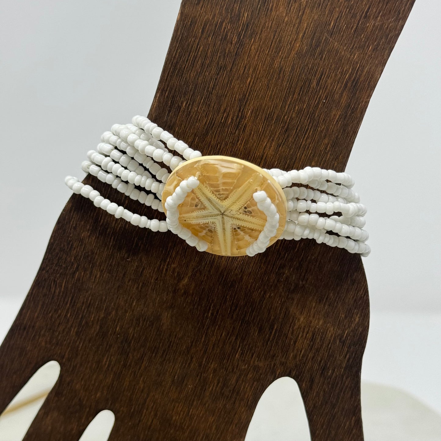 Bracelet Boho Beach Cuff Starfish Multi-Layer Seed Beads 7 in