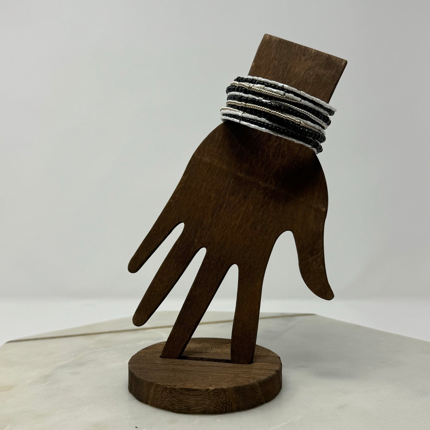 Black & Silver Beaded Cuff Bracelet