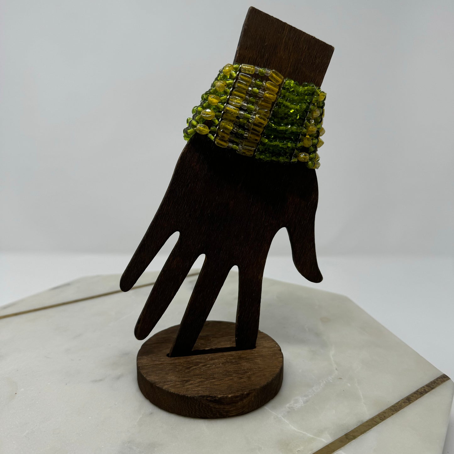 Bracelet Multi-Layer Yellow & Green Seed Bead Cuff 6.25 in Fashion Jewelry