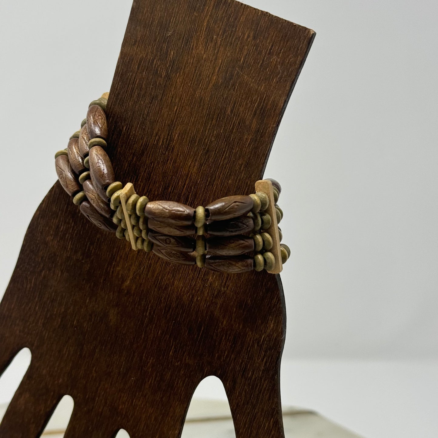 Bracelet Boho Multi-Layer Cuff Bangle Wood Beads 7.75 in Costume Jewelry