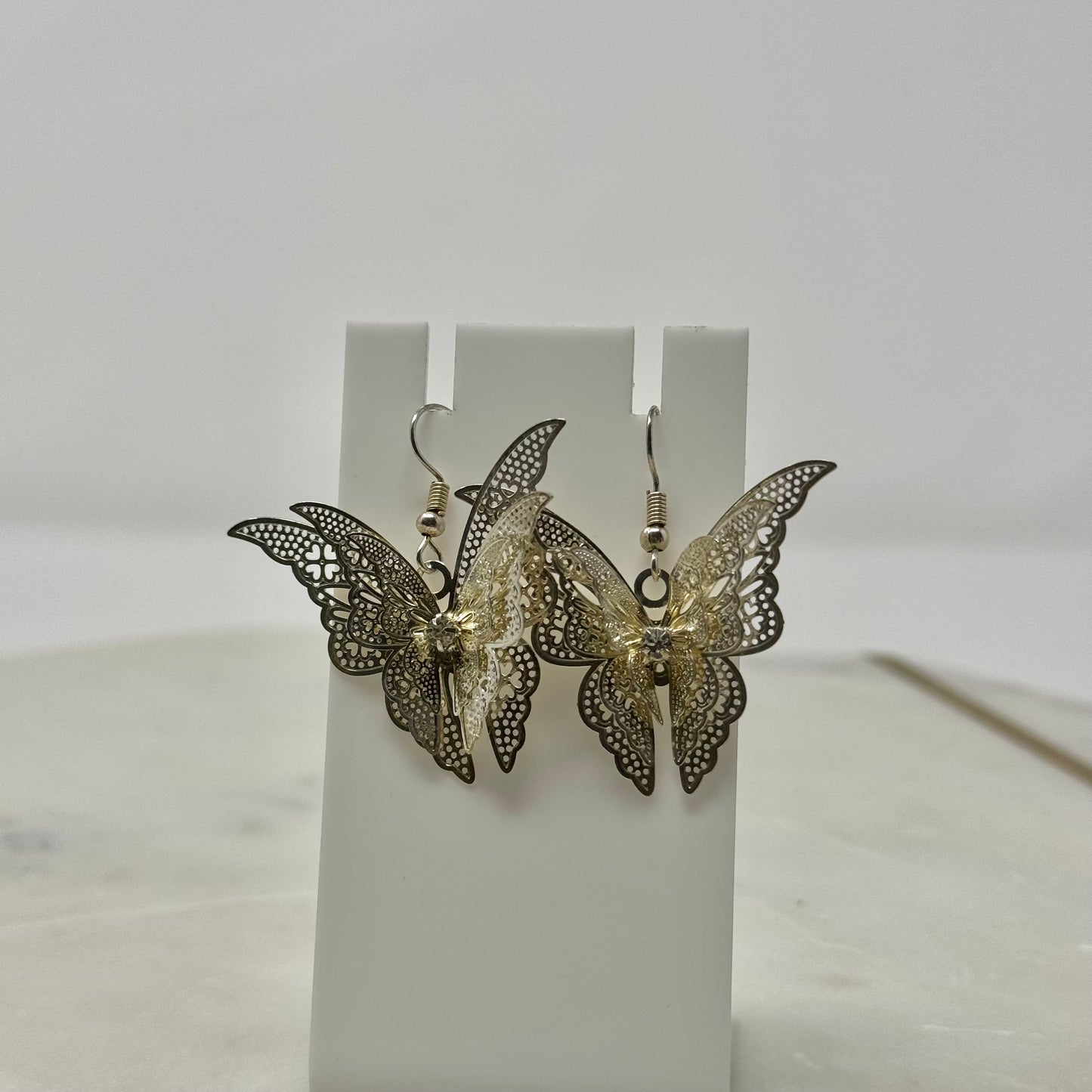 Intricate 3D Butterfly Dangle Hook Earrings