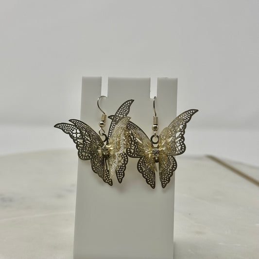 Intricate 3D Butterfly Dangle Hook Earrings