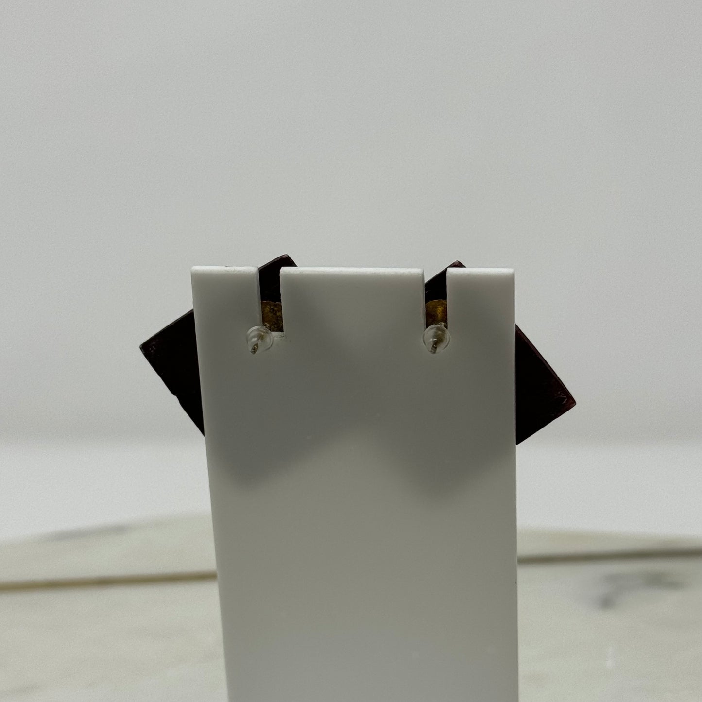 Vintage Dark Maroon Square Wood Earrings