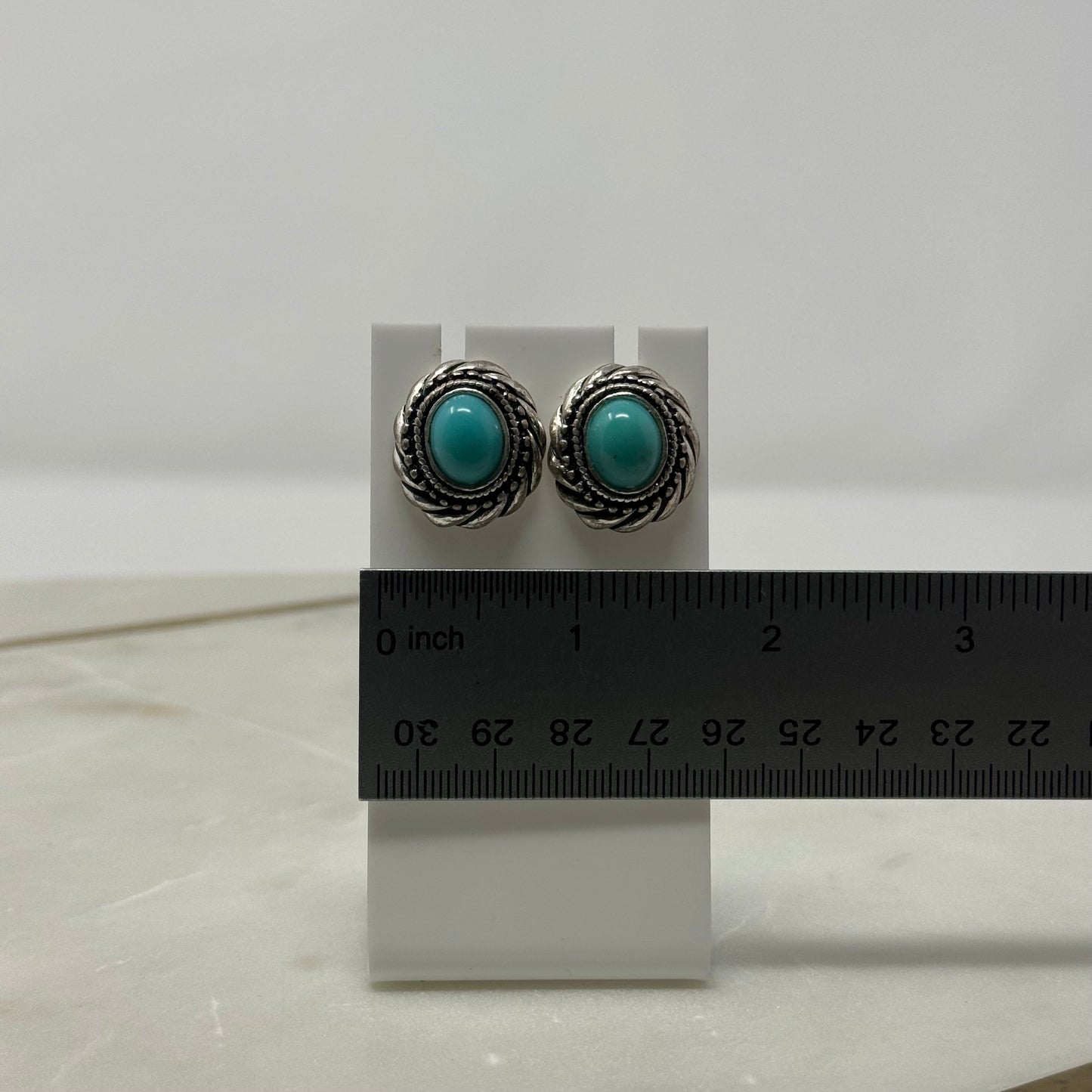 Boho Silver & Turquoise Stud Earrings