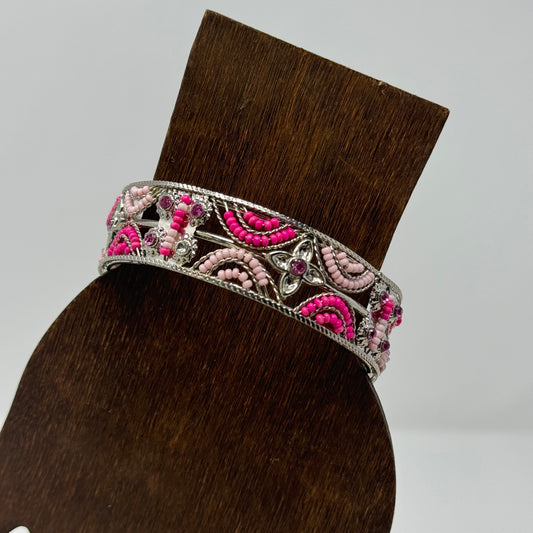 Elegant Pink Beaded Bracelet with Floral Design - Trendy Handmade Boho Fashion Jewelry