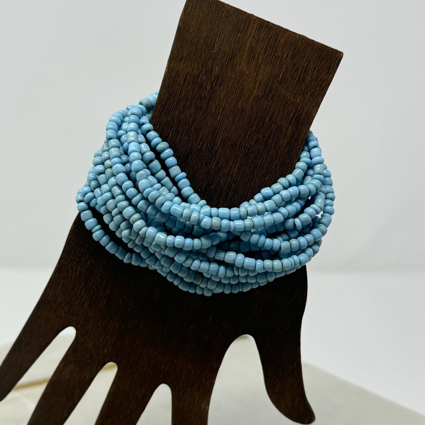 Bracelet Blue Multi-Layer Seed Beaded Cuff Wood Toggle Closure Bracelet 8 in Fashion Jewelry