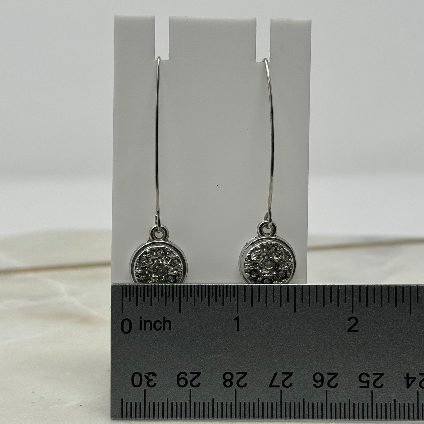 Silver Simple Rhinestone Dangle Long Hook Earrings