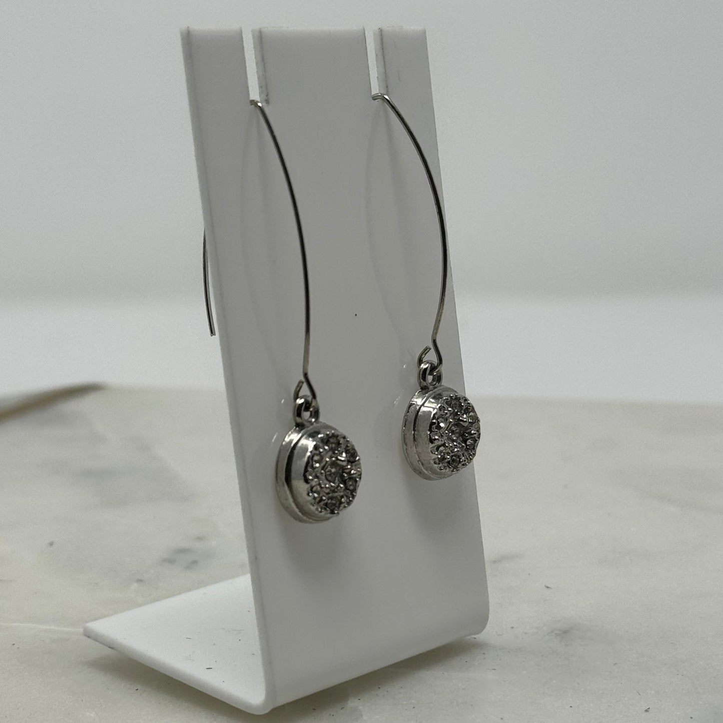 Silver Simple Rhinestone Dangle Long Hook Earrings