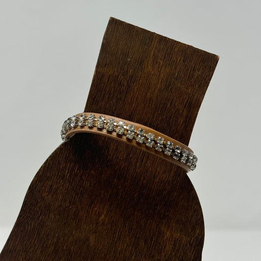 Bracelet Boho Southwest Brown Leather Rhinestone Bangle 7.75 Inch