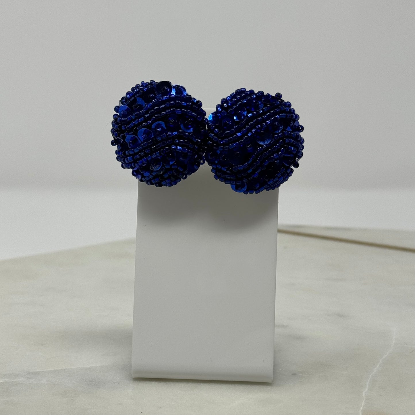 Round Blue Sequin Stud Earrings